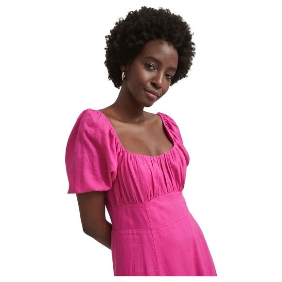 Short Puffy-Sleeve Square-Neck Linen Dress | Pink / Rose Violet | Size 14 | NWOT - Picture 4 of 14